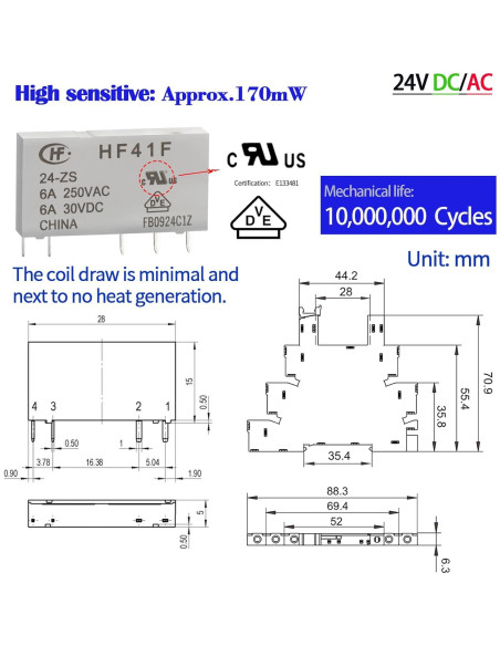 10 Relés Electromagnéticos 24V DC/AC ZJWZJH HF41F/24