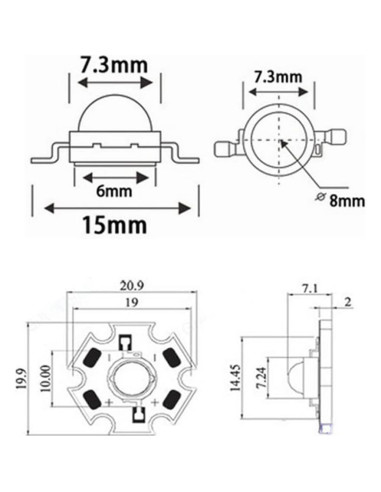 10 Chips LED Infrarrojos 3W Vrabocry 850nm con PCB 20mm