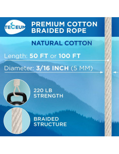 Cuerda de Algodón Trenzada TECEUM 15 m 5 mm Natural Multiusos 2