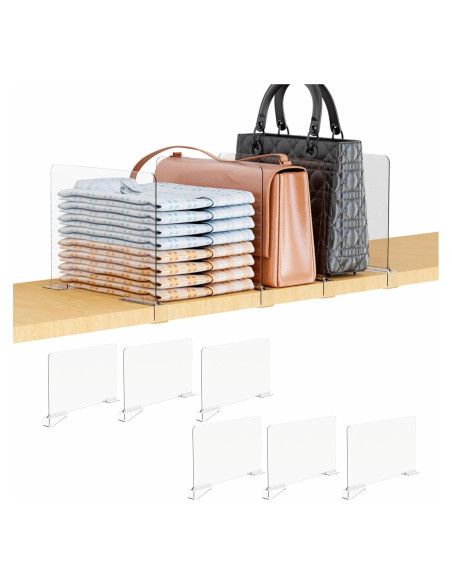 Divisores de Estante Acrílico Yieach 6 Piezas Ajustables 22-28 cm