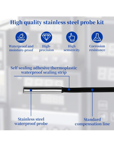 2 Piezas Sonda de Temperatura 10K NTC 3950 Acero Inoxidable 1M