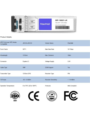 Módulo Transceptor Óptico SFP+ 10G LR FiberMall 10km LC