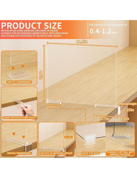 Divisores de Estante Acrílico Yieach 6 Piezas Ajustables 22-28 cm