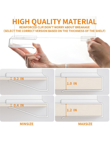 Divisores de Estante Acrílico Yieach 6 Piezas Ajustables 22-28 cm