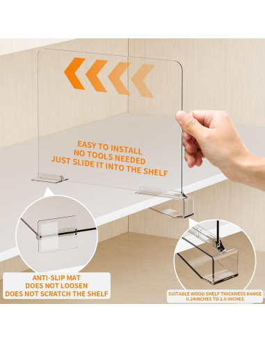 Divisores de Estante Acrílico Yieach 6 Piezas Ajustables 22-28 cm