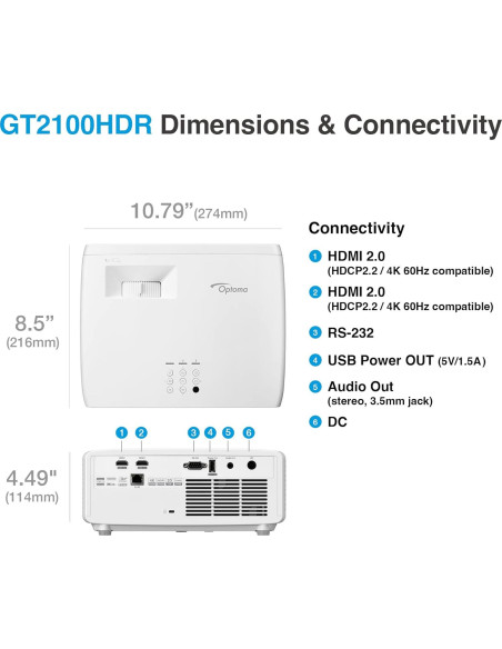 Proyector Láser Full HD Optoma GT2100HDR 4200 Lúmenes