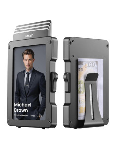 Billetera Minimalista Mrain Negra con Clip de Dinero y RFID