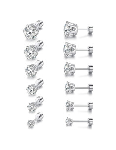 Aretes Hipoalergénicos VOLUKA de Zirconia Cúbica 316L - Set de 6 Tamaños