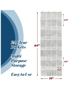 Organizador de Zapatos Colgante Simple Houseware 24 Bolsillos Gris 2