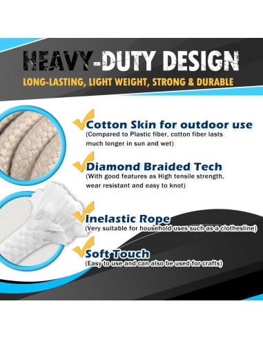 Cuerda de Algodón Trenzada 5mm 15.24m PH PerkHomy Blanco
