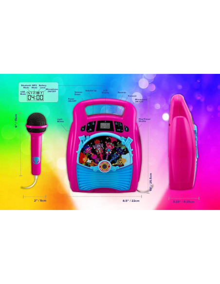 Karaoke Portátil eKids Trolls World Tour Bluetooth 1.04kg