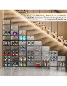 Organizador de Zapatos 7 Code 6 Piezas Negro Apilable con Puerta Magnética 2