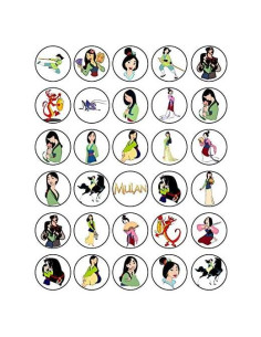 30 Decoraciones Comestibles para Cupcakes Mulan - Alta Calidad