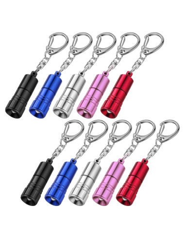 10 Llaveros Linterna LED Mudder Portátiles 4x1.2cm Batería Incluida