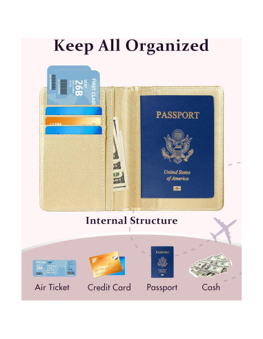 Conjunto de Etiquetas de Equipaje y Funda de Pasaporte Slohif Dorado