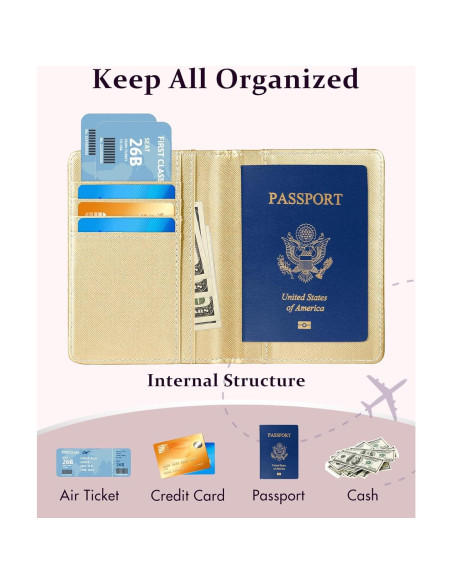 Conjunto de Etiquetas de Equipaje y Funda de Pasaporte Slohif Dorado