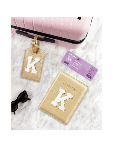 Conjunto de Etiquetas de Equipaje y Funda de Pasaporte Slohif Dorado