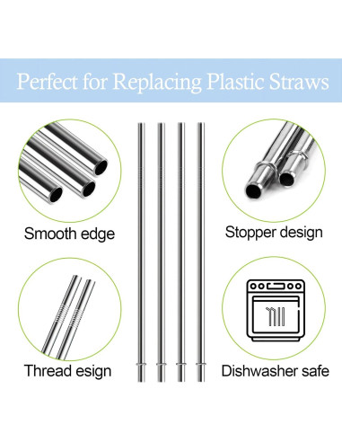 Popotes de Acero Inoxidable QUVIAE 10.5" Reutilizables 6 PCS