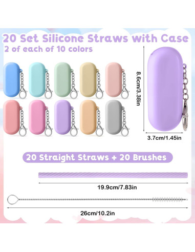 20 Sets de Pajitas Reutilizables Simarro con Estuche y Cepillos