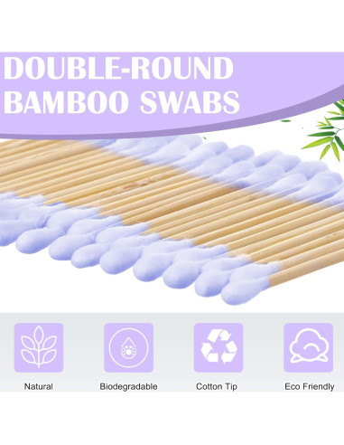 5000 Bastones de Algodón Orgánico Heigble 7 cm Púrpura Doble Punta