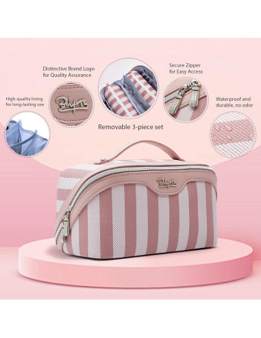 Bolsa de Maquillaje de Viaje BOYATU Rosa - Set 3 Bolsas Cosméticas
