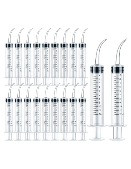 Paquete de 20 Jeringas Dentales Desechables 12ml Punta Curvada