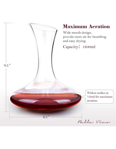 Decantador de Vino Bella Vino 750ml Cristal Soplado a Mano