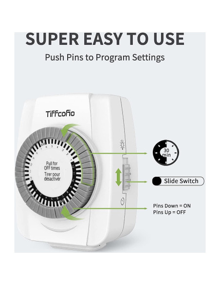 Temporizador Mecánico Tiffcofio 24 Horas Paquete de 2 Temporizador Mecánico Tiffcofio 24 Horas Paquete de 2