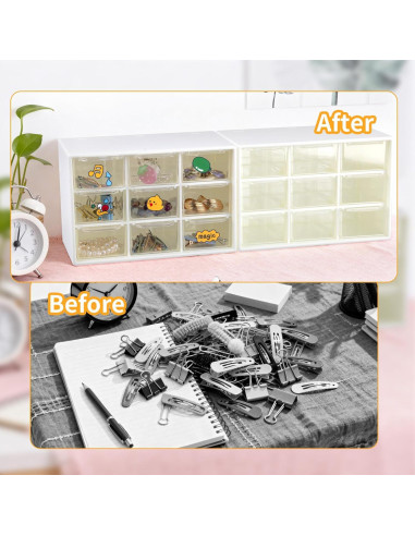 Organizador de Cajones Mini STILTOOL 2PCS 9 Cajones Transparente
