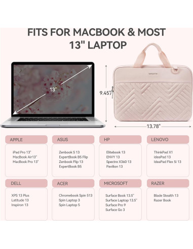 Funda para Laptop BOSTANTEN 13" Rosa Acolchada Impermeable