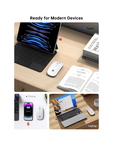 RAPIQUE R306C Ratón Inalámbrico USB-C Blanco, Silencioso, 3 DPI