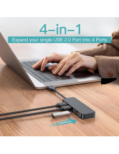 Hub USB 4 Puertos Vrllinking Negro 30cm USB 2.0 2