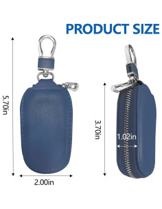 Funda de Llave de Coche Wuyaoyao de Cuero Azul con Gancho 2