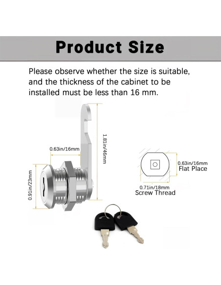 Cerradura de gabinete Qiifaiikooii de 1.59 cm con llaves