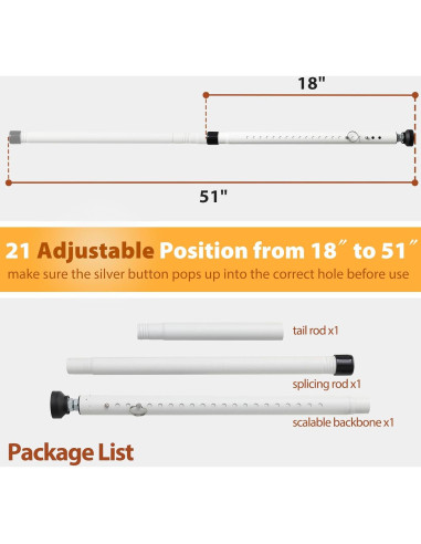 Barra de Seguridad Ajustable Feblomst para Puertas Corredizas 45.72-129.54 cm - Blanca