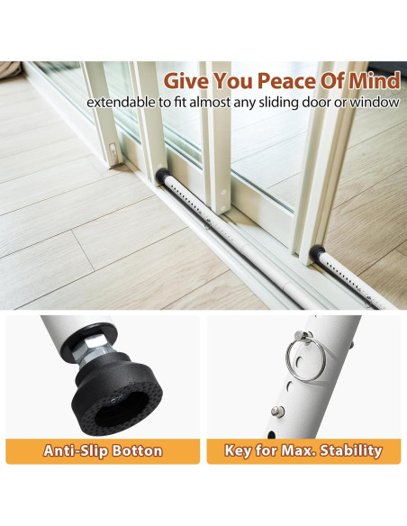 Barra de Seguridad Ajustable Feblomst para Puertas Corredizas 45.72-129.54 cm - Blanca