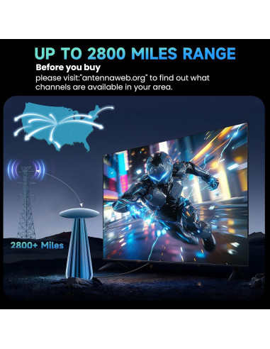 Antena Digital Yirkais HDTV Interior 2800+ Millas 4K 11.58m