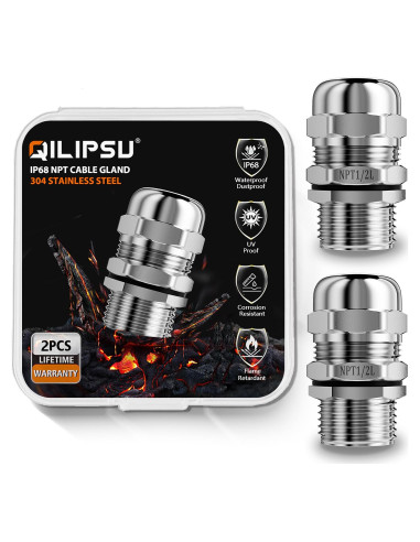 Conector de Cable Pasante QILIPSU 2pcs Acero Inoxidable IP68