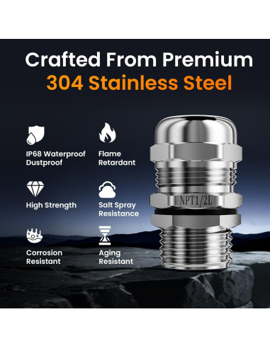 Conector de Cable Pasante QILIPSU 2pcs Acero Inoxidable IP68