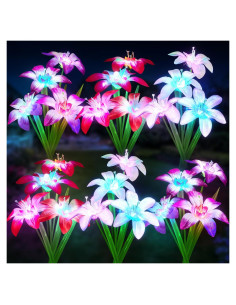 Luces Solares WdtPro 2025 Jardín 6 Paquete 24 Lirios RGB