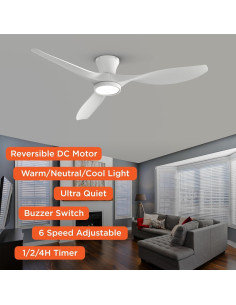 Ventilador de Techo TALOYA 52" Blanco con Luz y Control Remoto 2