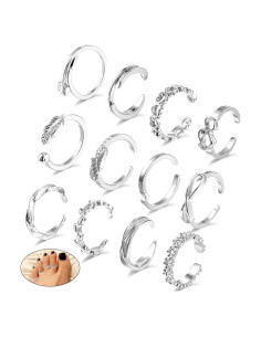 Conjunto 12 Anillos de Plata Ajustables Tyqour Vintage Corazón Estrella Luna