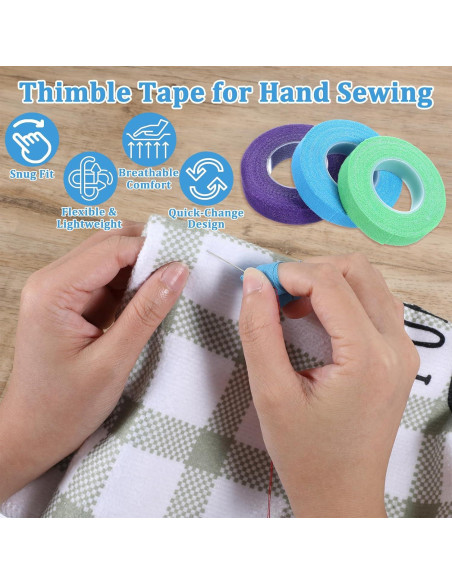 3 Rollos de Cinta de Dedal Autoadhesiva FdcLixuvol - Verde, Púrpura, Azul