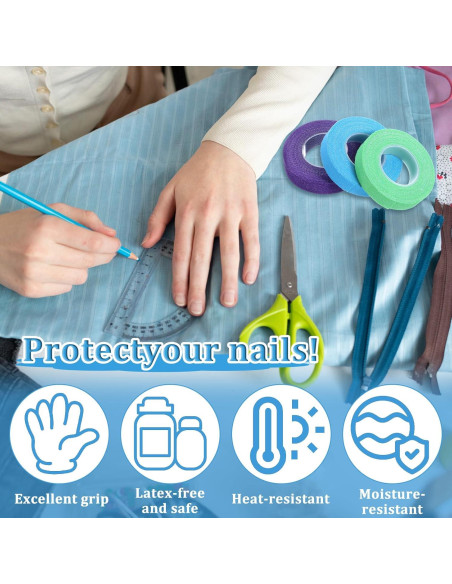 3 Rollos de Cinta de Dedal Autoadhesiva FdcLixuvol - Verde, Púrpura, Azul