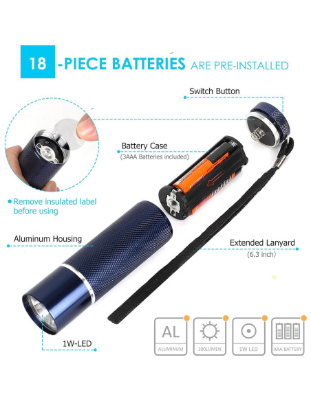Juego de 6 Linternas LED FASTPRO de Aluminio con Baterías AAA
