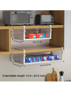 2 Pack Canasta Bajo Estante AmonHouseware Ajustable 37.8-57.4cm 2