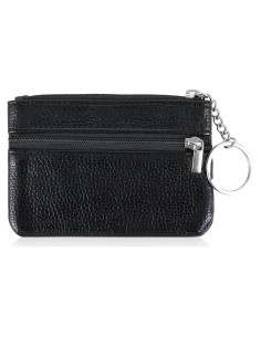 Monedero de Cuero PU Negro para Mujeres con Doble Cremallera