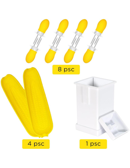 Soportes de Mazorcas de Maíz Recoil - Kit de 8 Piezas con Platos y Espátula