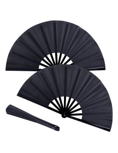Abanicos Plegables JOHAUSE 3 Pcs 33cm Negros para Fiesta