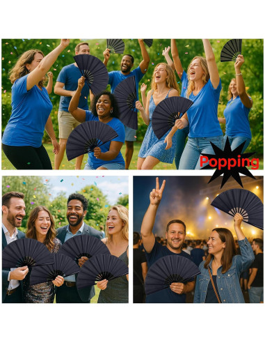 Abanicos Plegables JOHAUSE 3 Pcs 33cm Negros para Fiesta